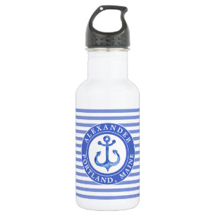 Bouteille D'eau Ancre nautique bleu marine Personnalisé 