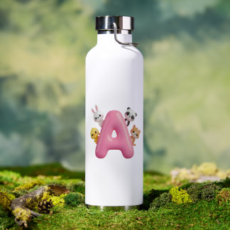 Bouteille D'eau Animaux de forêt mignons Lettre A ballon rose Enfa