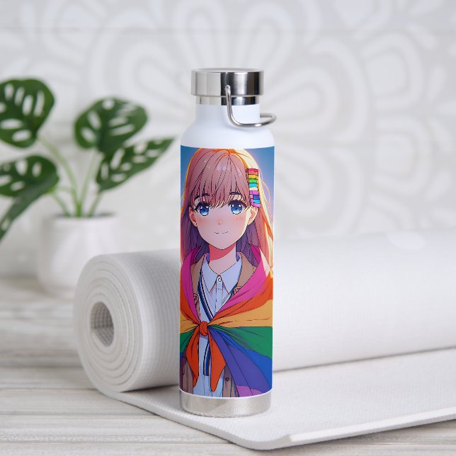 Bouteille D'eau Anime Girl avec LGBTQIA+ Cape (Yoga)