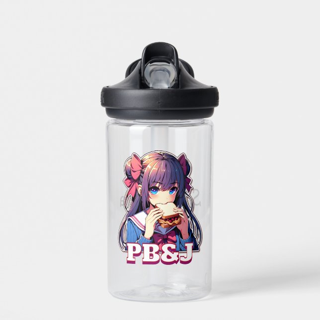 Bouteille D'eau Anime Girl mangeant un sandwich PB&J (Avant)