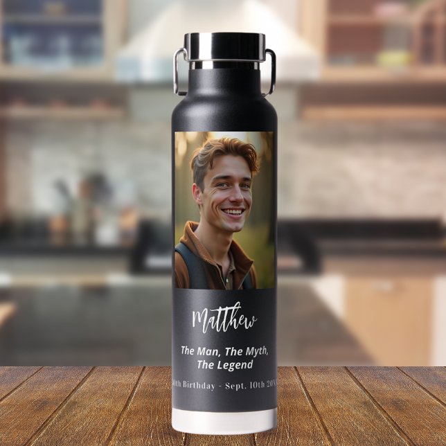 Bouteille D'eau Anniversaire noir photo homme mythe légende (Créateur téléchargé)