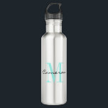 Bouteille D'eau Aqua Monogram Initial et nom Personnalisé<br><div class="desc">Aqua Monogram Initial et nom Personnalisé</div>