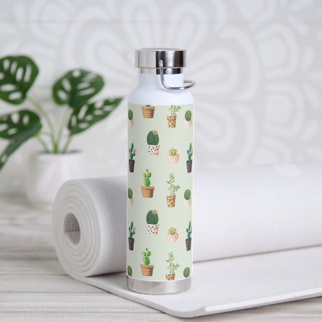 Bouteille D'eau Aquarelle Cactus Motif Mint Vert (Yoga)