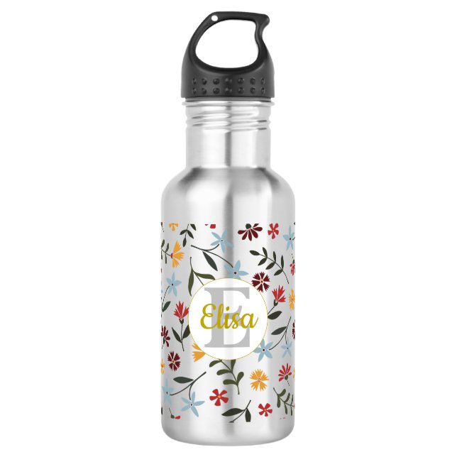 Bouteille D'eau Aquarelle colorée Motif floral personnalisé (Devant)