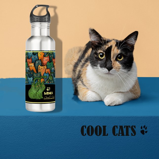 Bouteille D'eau Aquarelle de chats cool (Cool Cats Watercolor Stainless Steel Water Bottle)