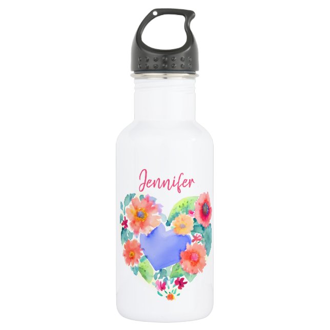 Bouteille D'eau Aquarelle de couronne florale personnalisée (Devant)