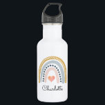 Bouteille D'eau Aquarelle de l'enfant Arc-en-ciel<br><div class="desc">Une bouteille d'eau boho en acier inoxydable blanc pour enfant cool personnalisée,  avec une moutarde rose et un arc-en-ciel bleu au coeur rose au milieu et personnalisez avec votre nom.</div>
