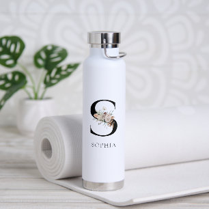 Bouteille D'eau Aquarelle Feuille de Monogramme rose