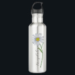 Bouteille D'eau Aquarelle Fleur sauvage Daisy Nom élégant du scrip<br><div class="desc">Aquarelle peinte fleur de marguerite sauvage avec nom personnalisable dans une police de caractères élégante moderne.</div>