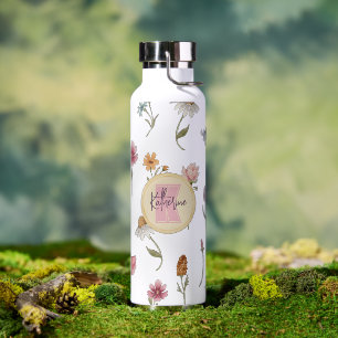Bouteille D'eau Aquarelle Fleur sauvage motif floral Monogramme