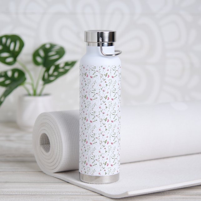 Bouteille D'eau Aquarelle Fleur Sauvage Rose (Yoga (pivoté))