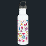 Bouteille D'eau Aquarelle Florale Botanique Hérisson Motif<br><div class="desc">Une aquarelle assez moderne peinte de fleurs et de feuilles aux riches couleurs automnales parsemée sur un arrière - plan blanc.</div>