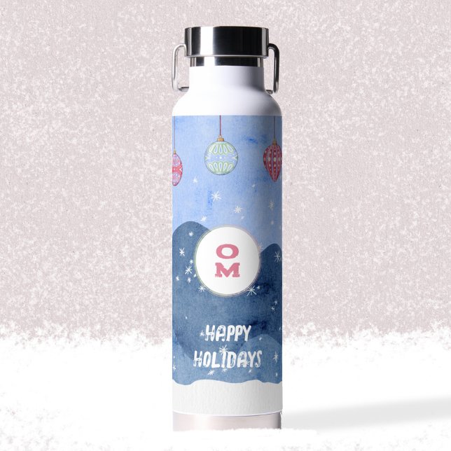Bouteille D'eau Aquarelle Hiver Merveilles Monogrammes Ornements (Watercolor Winter Wonderland Monogram Ornaments Water Bottle ©Susanne Sachers - Sunny Mind 🌞)