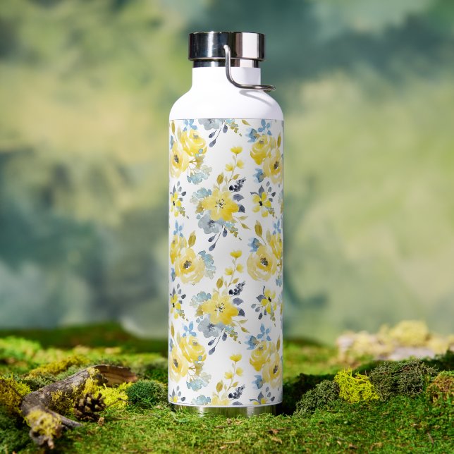 Bouteille D'eau Aquarelle Motif Floral Jaune (Café)