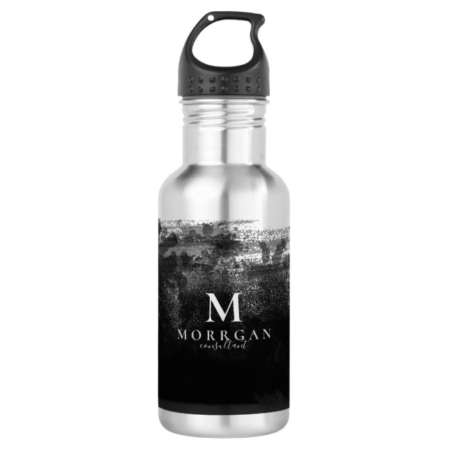 Bouteille D'eau Aquarelle noire Monogramme Abstraite (Devant)