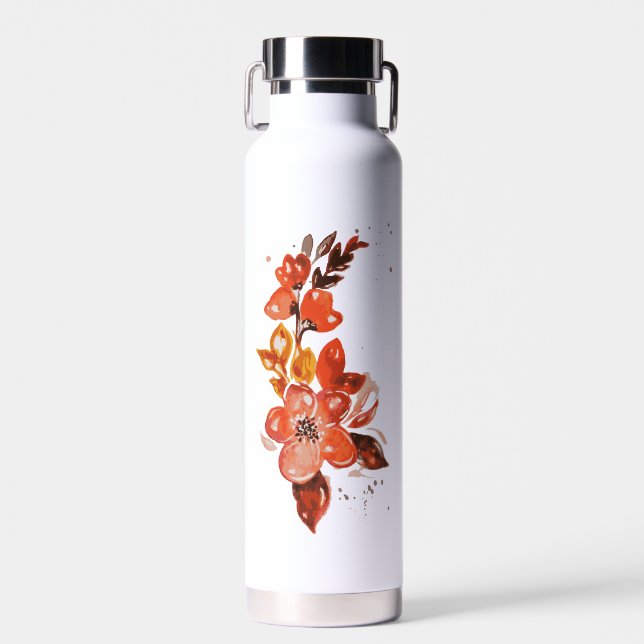 Bouteille D'eau Aquarelle orange Floral (Avant)
