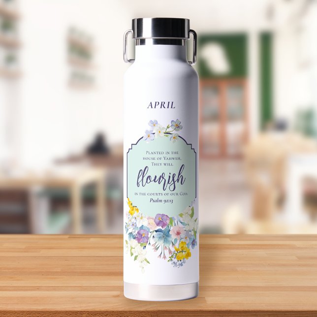 Bouteille D'eau Aquarelle Pastel Floral Bible Verse Personnalisé (Créateur téléchargé)
