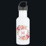 Bouteille D'eau Aquarelle Pink Florogram<br><div class="desc">Elégante aquarelle rose floral Monogramme bouteille d'eau</div>