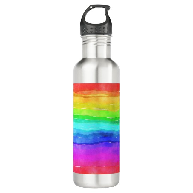 Bouteille D'eau Aquarelle Rainbow Stripes Design Water Botté (Devant)