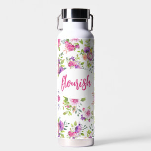 Bouteille D'eau Aquarelle rose violet Floral Personnalisée