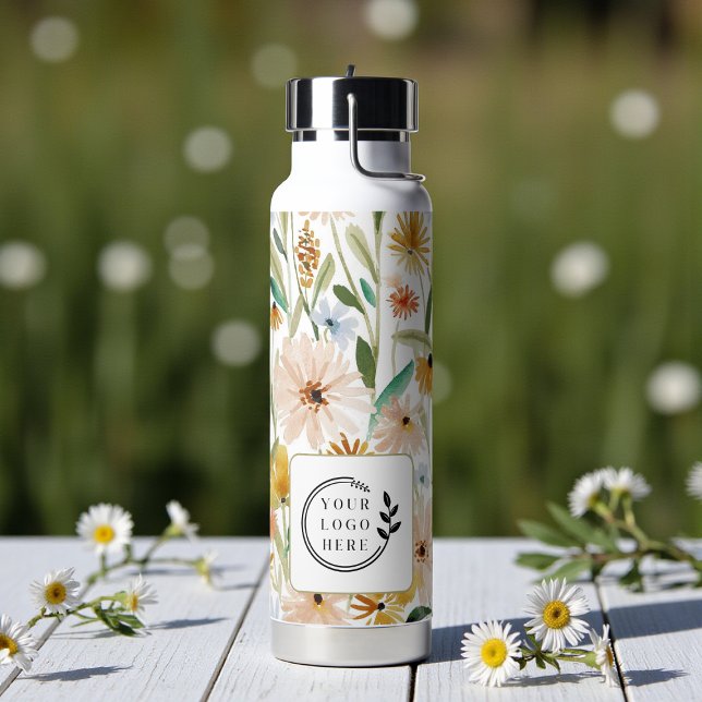 Bouteille D'eau Aquarelle rustique Fleurs sauvages Ajouter Logo En (Créateur téléchargé)