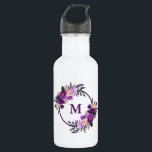 Bouteille D'eau Aquarelle violet Ultra Violet Floral Monogramme<br><div class="desc">Elégante Aquarelle violette Ultra Violet Floral Monogramme Bouteille d'eau</div>
