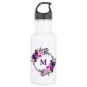 Bouteille D'eau Aquarelle violet Ultra Violet Floral Monogramme