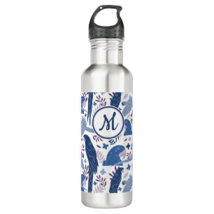Bouteille D'eau Ara Parrot bleu Tropical Leave Motif Monogramme