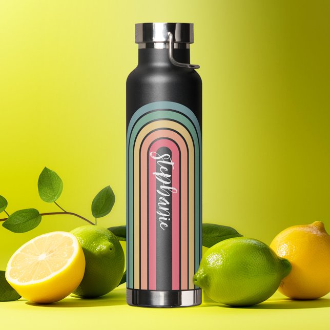 Bouteille D'eau Arc Retro Line Pastel Arc-en-ciel Couleurs Nom du  (Personalized Insulated Bottle with custom name)