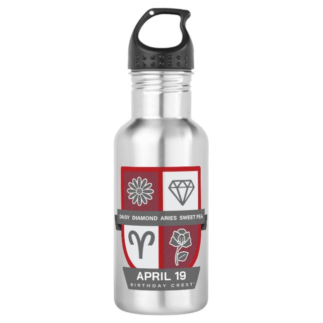 Bouteille D'eau Aries Crest d'anniversaire™ pour 1er-19 avril (Devant)