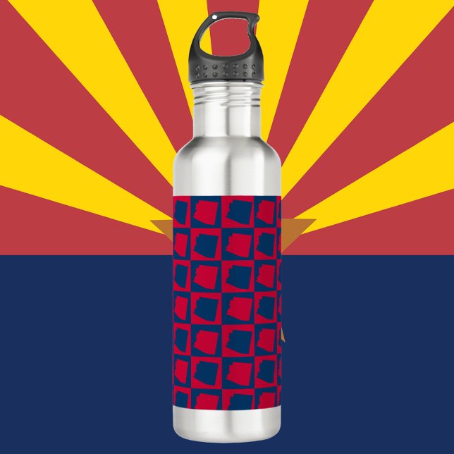 Bouteille D'eau Arizona États-Unis Motif rouge et bleu (A water bottle of a red and blue pattern of the US state of Arizona)