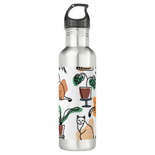 Bouteille D'eau Art de trait dessin chats et fleurs