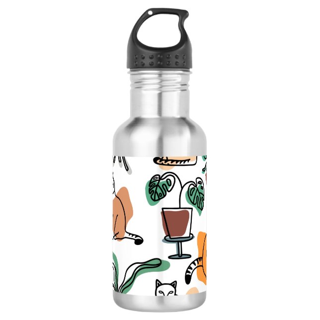 Bouteille D'eau Art de trait dessin chats et fleurs (Devant)