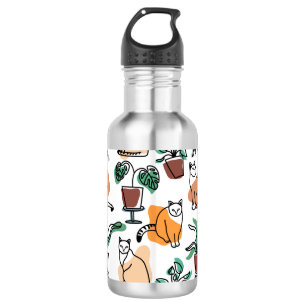 Bouteille D'eau Art de trait dessin chats et fleurs