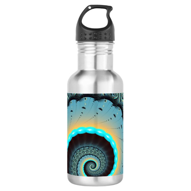 Bouteille D'eau Art fractal spirale abstrait bleu turquoise orange (Devant)