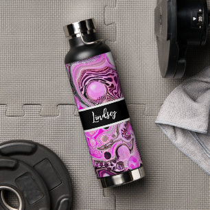 Bouteille D'eau Art personnalisé rose et noir fluide