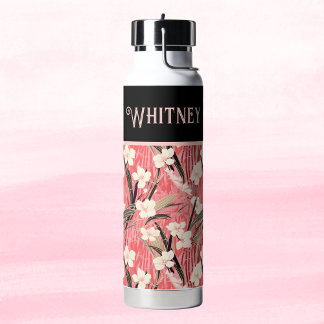Bouteille D'eau Asiatique Floral Rose Pêche Blanc Chinoiserie Mono