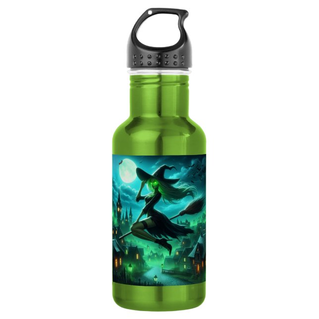 Bouteille D'eau Aura verte effrayante sorcière d'Halloween (Devant)