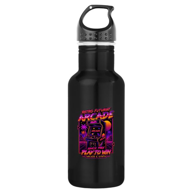 Bouteille D'eau Autocollant néon synthwave rétro arcade (Devant)