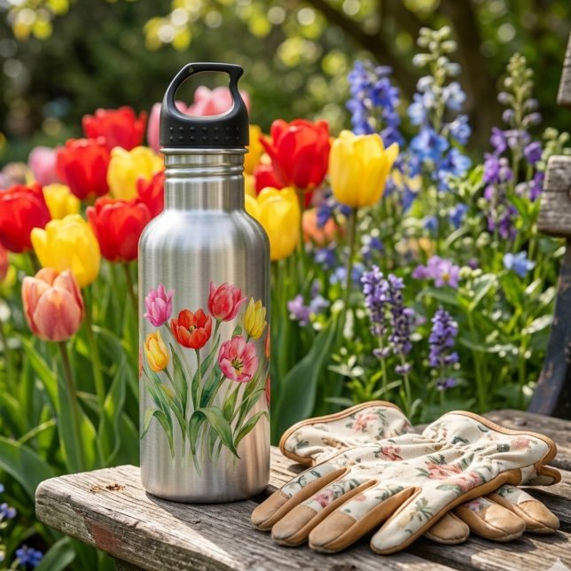 Bouteille d'eau aux tulipes de printemps (Créateur téléchargé)