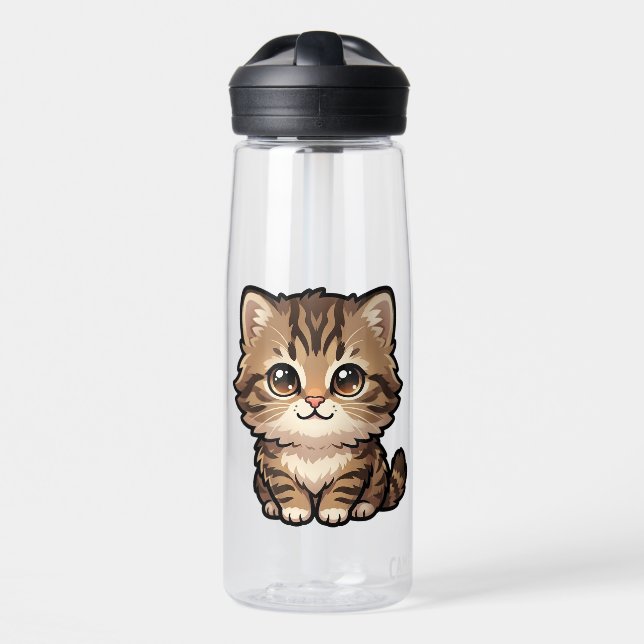 Bouteille d'eau avec chaton tabby marron mignon (Avant)