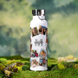 Bouteille d'eau avec collage de photos et monogram