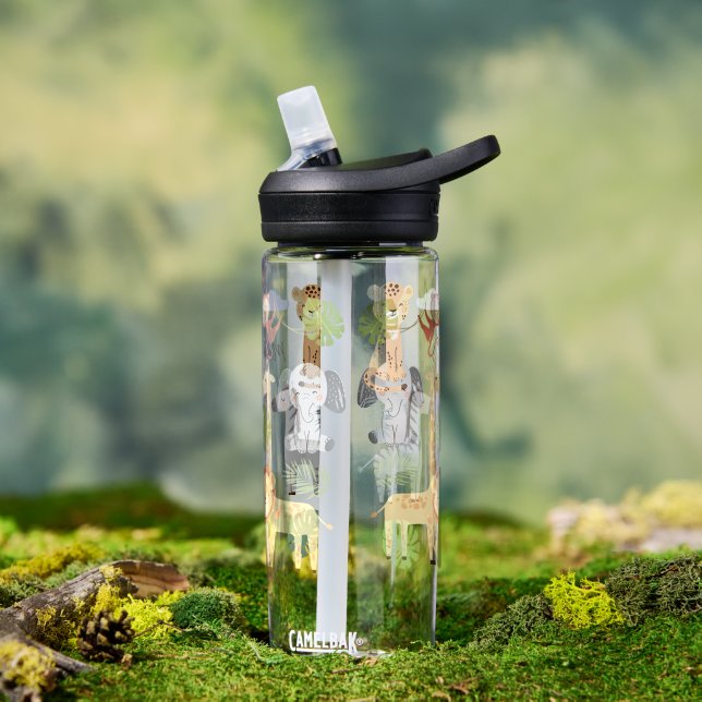 Bouteille d'eau avec des animaux mignons. (Extérieur)