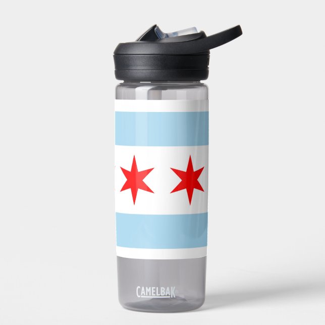 Bouteille d'eau avec drapeau de Chicago City, État (Gauche)