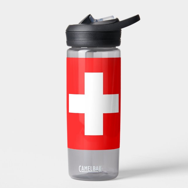 Bouteille d'eau avec drapeau de la Suisse (Gauche)
