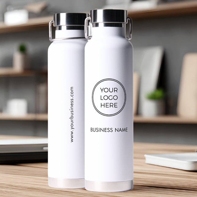 Bouteille d'eau avec logo d'entreprise blanc minim (Créateur téléchargé)