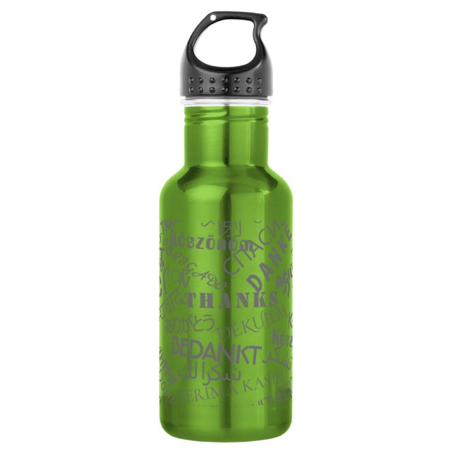 Bouteille d'eau avec texte de remerciement multili (Devant)