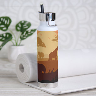 Bouteille D'eau Aventure de la Silhouette de la Faune au Coucher d
