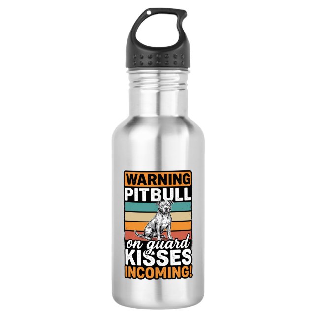 Bouteille D'eau Avertissement Pitbull Bisous à venir Design de chi (Devant)