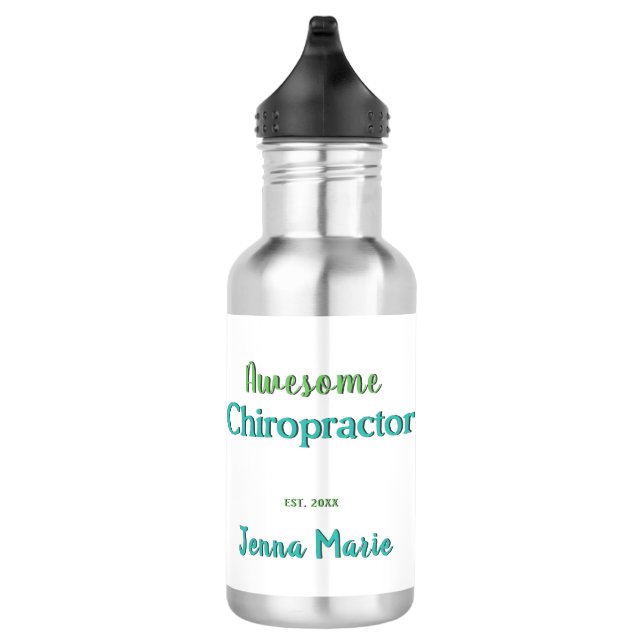 Bouteille D'eau Awesome Chiropraticien Vert Texte Turquoise (Droite)